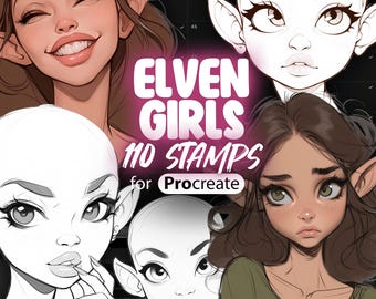 110 Procreate Elven Girls Princesses Stamps | Fairy Elf Stamps for Procreate | Procreate Cute Chibi Elves Stamps