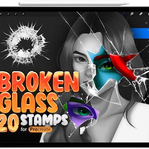 20 Broken Glass Stamps for Procreate, Cracked Glass Brush for Procreate