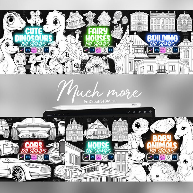 150 Procreate Cute Dinosaurs Stamps | Procreate Dino Stamp Brushes ...