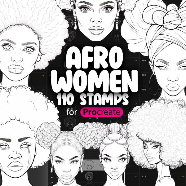 110 Procreate Afro Woman Stamp Brushes | Procreate African Woman Brush | Procreate African-American  Stamps | Native African Girls Stamps