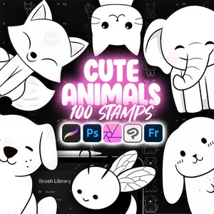 100 Procreate Cute Animal Stamps | Procreate Animal Illustration | Procreate Kawaii Animal Stamp Brushes | Procreate Chibi Animal Stamps