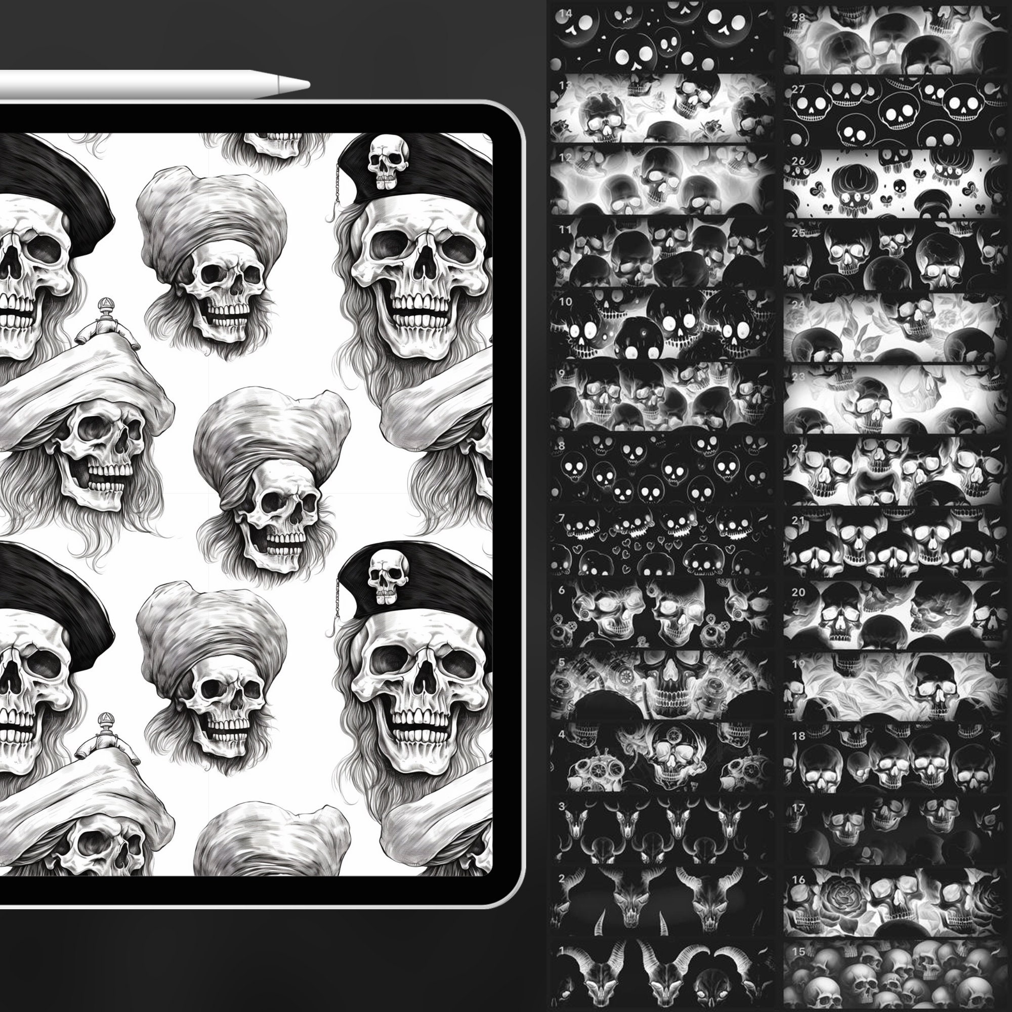 140 Procreate Skull Patterns | Gothic Skull Procreate Seamless Texture ...