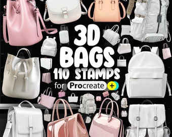 110 pinceaux pour sacs Procreate 2D | Tampons Procreate valises | Tampons procréer pour sacs à main | Tampons Procreate pour sacs à dos d'escalade