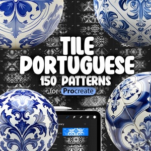 100 Procreate Portuguese Tile Patterns | Traditional Azulejo Tile Procreate Texture Seamless Brushes | Talavera Style Tile Procreate Brush