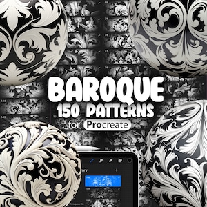 150 motifs baroques à procréer | Brosses sans couture florales baroques Procreate Texture | Brosses de tatouage baroques Procreate