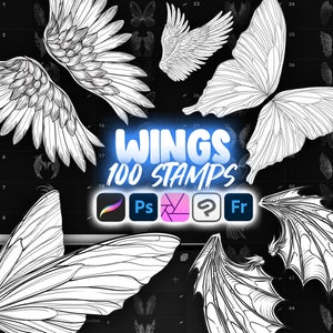 100 Procreate Angel Wings Stamp Brushes | Photoshop Dragon Wings Brushes | Clip Studio Paint Bird Wings Brush | Procreate Butterfly Wings
