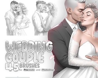 45 Wedding Couple Procreate Stamp Brushes, 45 Wedding Couple Photoshop Brushes, Couple in love Procreate, Woman and Man Procreate Brush
