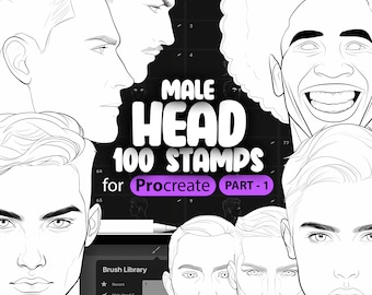 100 Procreate Male Head Stamps Part -1 | Procreate Men Head Stamp Brushes | Procreate Man Head Stamp Brushes | Procreate Face Brushes