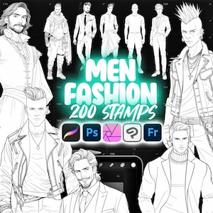 200 Procreate Men&#39;s Fashion Stamp Brushes | Men&#39;s Style Procreate Drawing | Procreate Man Body Stamp | Procreate Men Fashion Model Brush