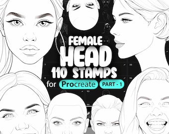 110 Procreate Female Head Stamps Part -1 | Procreate Woman Head Stamp Brushes | Procreate Girl Head Stamp Brushes | Procreate Face Brushes