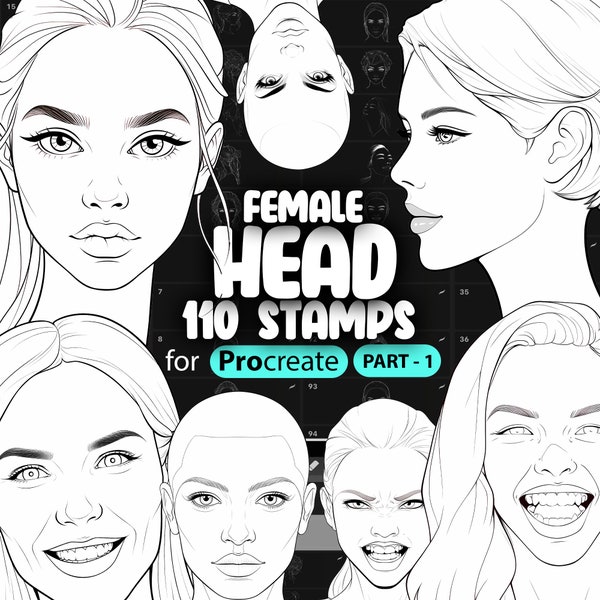 110 Procreate Female Head Stamps Part -1 | Procreate Woman Head Stamp Brushes | Procreate Girl Head Stamp Brushes | Procreate Face Brushes