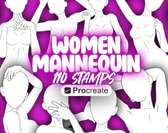 110 Procreate Mannequin Stamps | Photoshop Mannequin Brushes | Procreate Croquis Stamp | Procreate Women Body