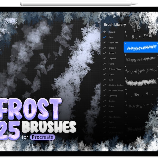 25 Procreate Frost Brushes, Procreate Winter Brushes, Procreate Snow Brush, Stamps