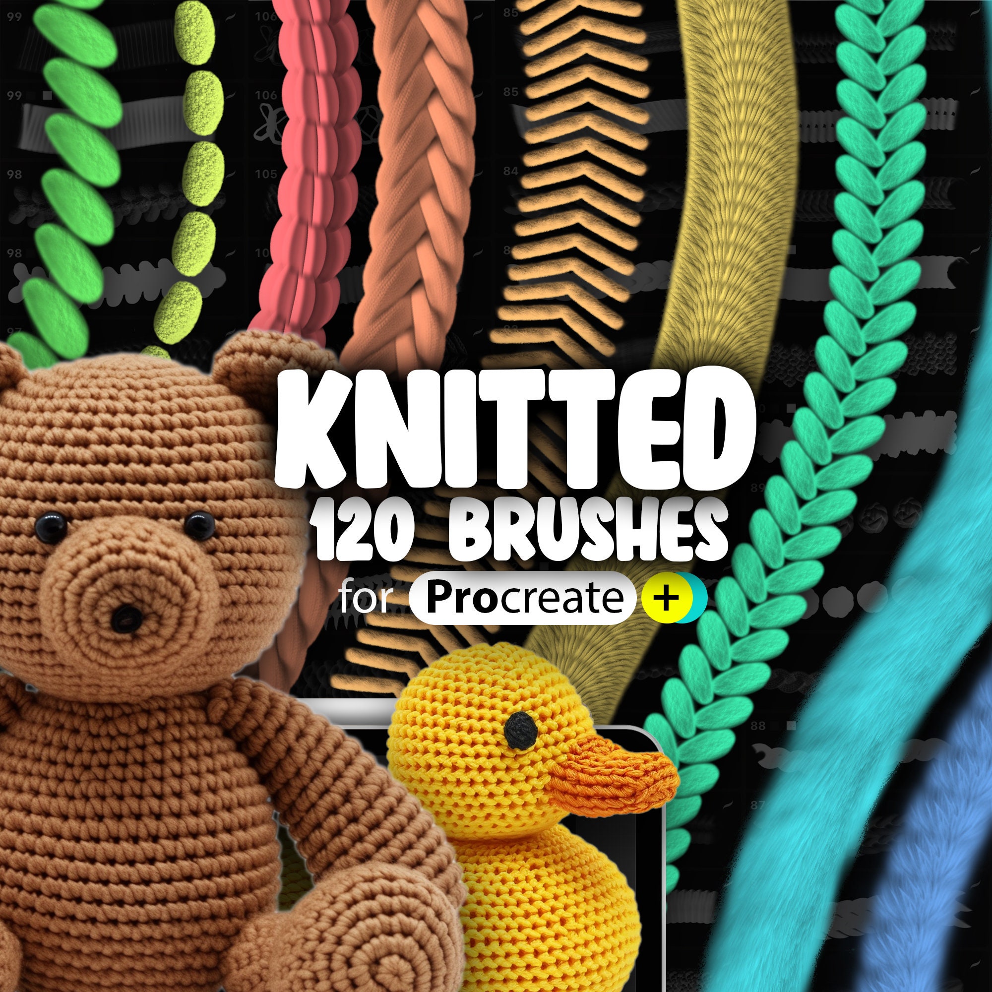 120 pinceles Procreate 3D de punto y bordado – Puntos, texturas de tela, set de knit brushes