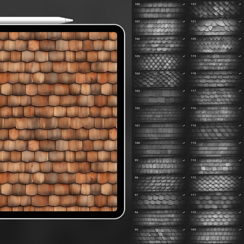 150 Procreate Roof Textures | Tiles Roof Procreate Pattern Seamless ...