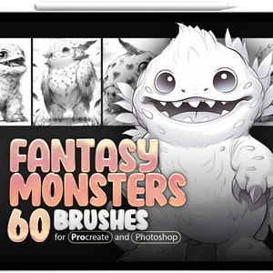 60 Fantasy Monsters Procreate Brushes, 60 Fantasy Monsters Photoshop Brushes, Adorable  Monsters Stamp Brushes for Procreate