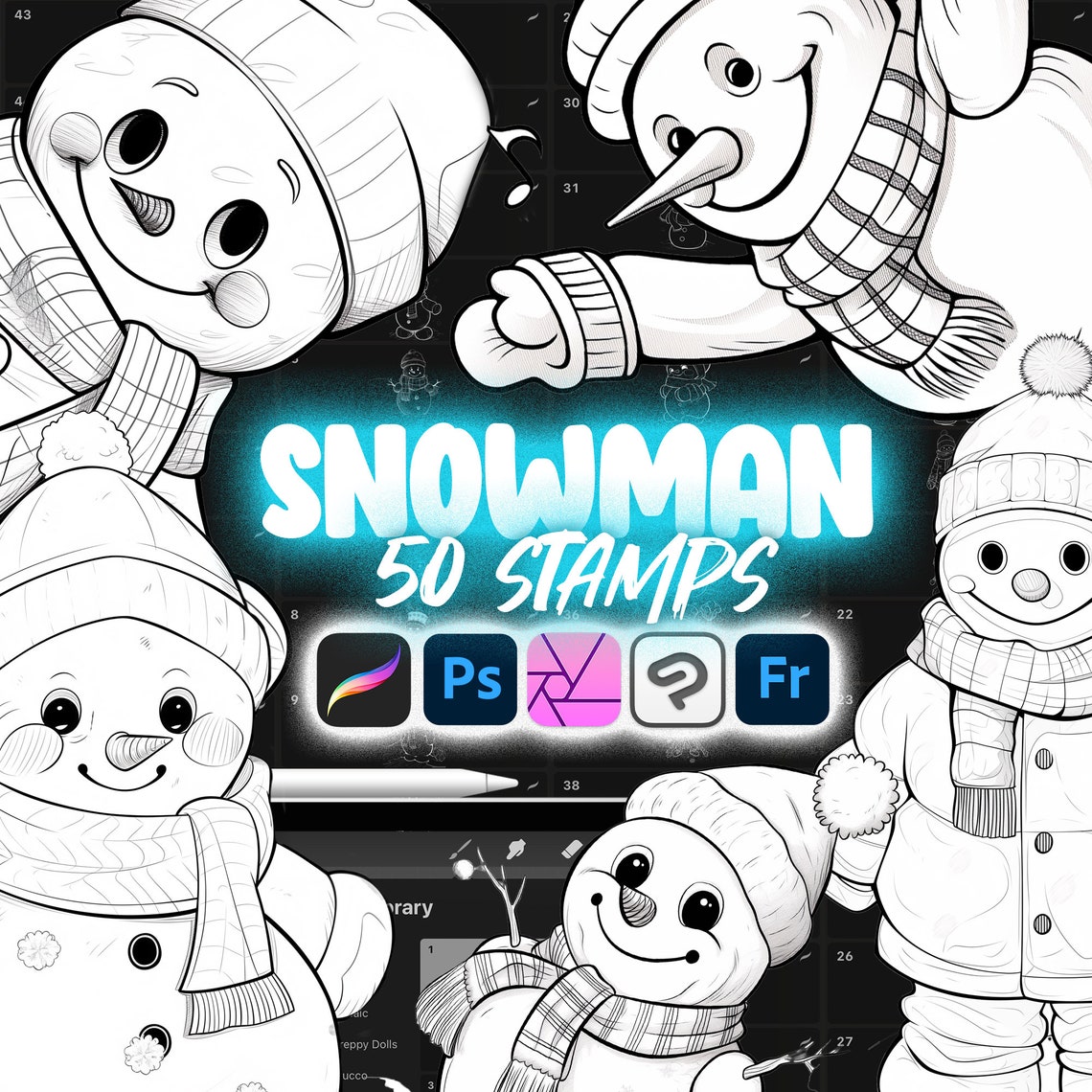 50 Procreate Snowman Stamps | Procreate Winter Stamp Brushes ...