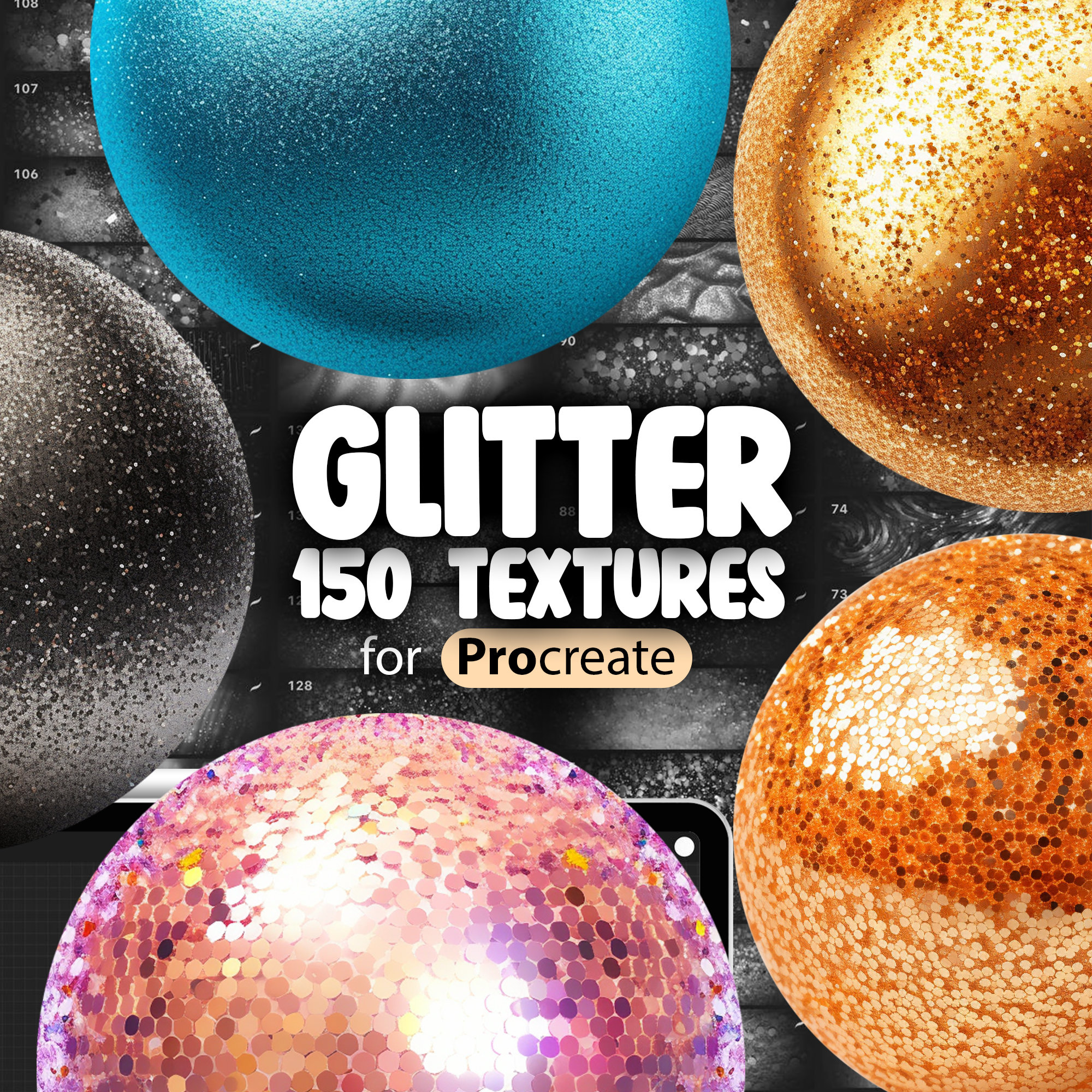 150 pinceles de brillo para Procreate y texturas sin costuras | Set Procreate Shimmer, Oro y Sparkle