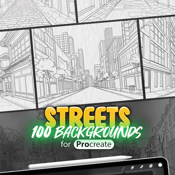 100 Procreate Streets Stamps | Procreate Streets Backgrounds | Procreate City Streets View | Procreate Parkway | Procreate Village Streets