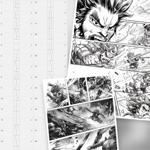 Puede incluir: Una p&aacute;gina de c&oacute;mic manga en blanco y negro con un dise&ntilde;o de cuadr&iacute;cula. La p&aacute;gina presenta un primer plano de la cara de un personaje con una expresi&oacute;n decidida. El personaje lleva una cinta para la cabeza y tiene el pelo de punta. La p&aacute;gina tambi&eacute;n presenta otros personajes en el fondo.