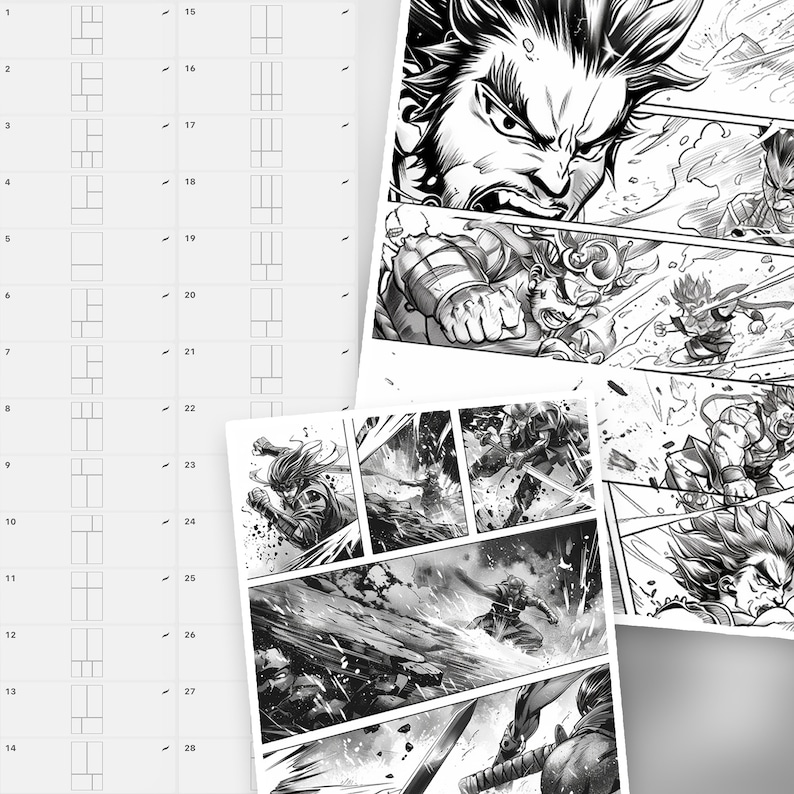 Puede incluir: Una p&aacute;gina de c&oacute;mic manga en blanco y negro con un dise&ntilde;o de cuadr&iacute;cula. La p&aacute;gina presenta un primer plano de la cara de un personaje con una expresi&oacute;n decidida. El personaje lleva una cinta para la cabeza y tiene el pelo de punta. La p&aacute;gina tambi&eacute;n presenta otros personajes en el fondo.