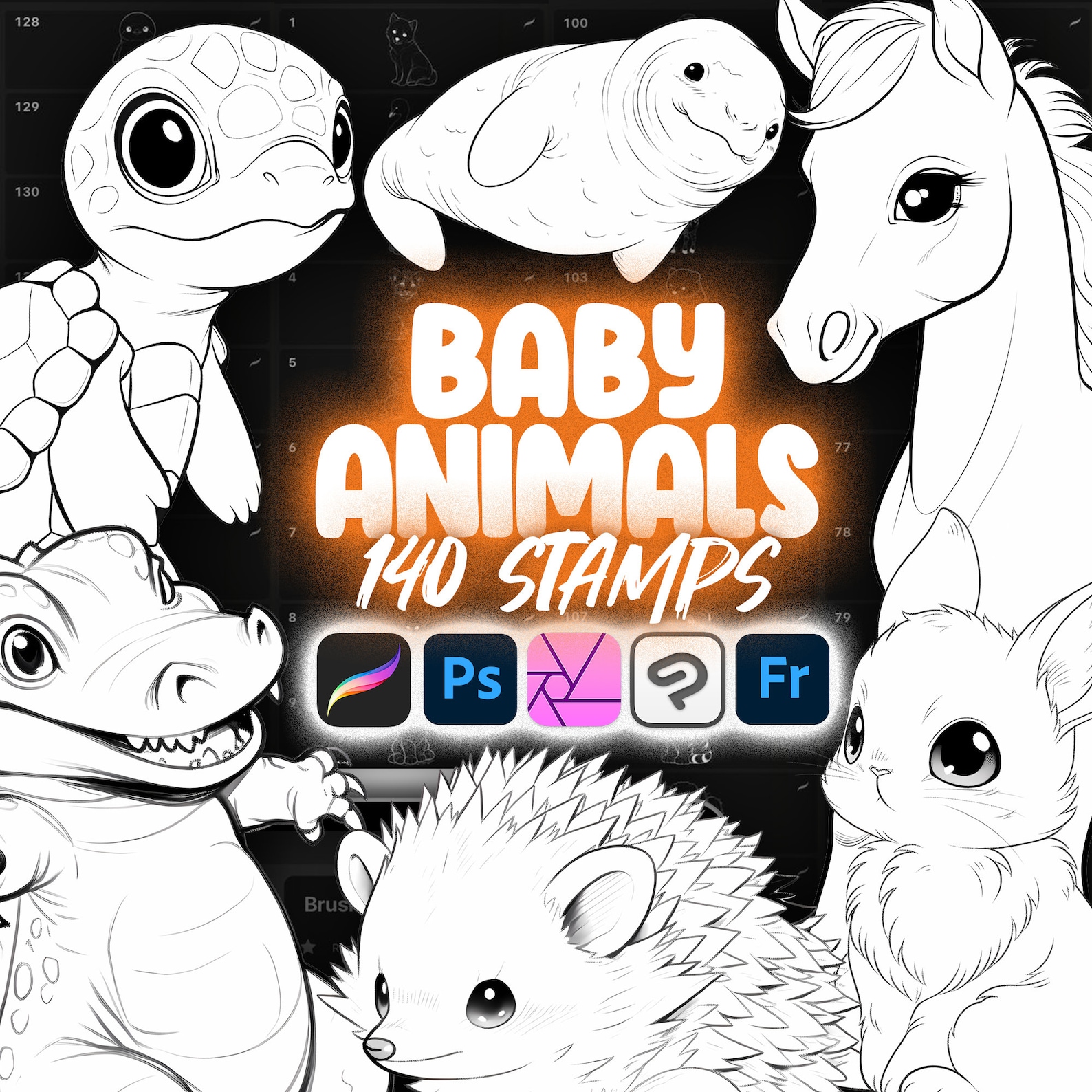 140 Procreate Baby Animals Stamp Brushes | Procreate Cute Animals ...
