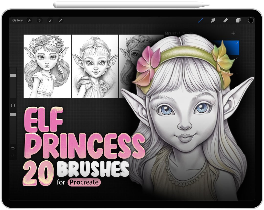 20 Elf Princess Brush for Procreate, Procreate Elves Coloring Book