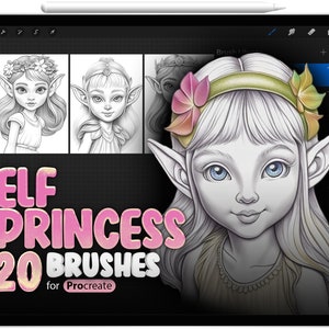20 Elf Princess Brush for Procreate, Procreate Elves Coloring Book Stamp Brushes, Forest Elf for Procreate, Digital Coloring Pages