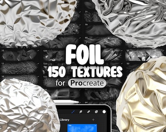 150 Procreate Foil Textures | Metal Foil Procreate Seamless Texture Brushes | Foil Texture Pack | Procreate Metallic Textures Brush