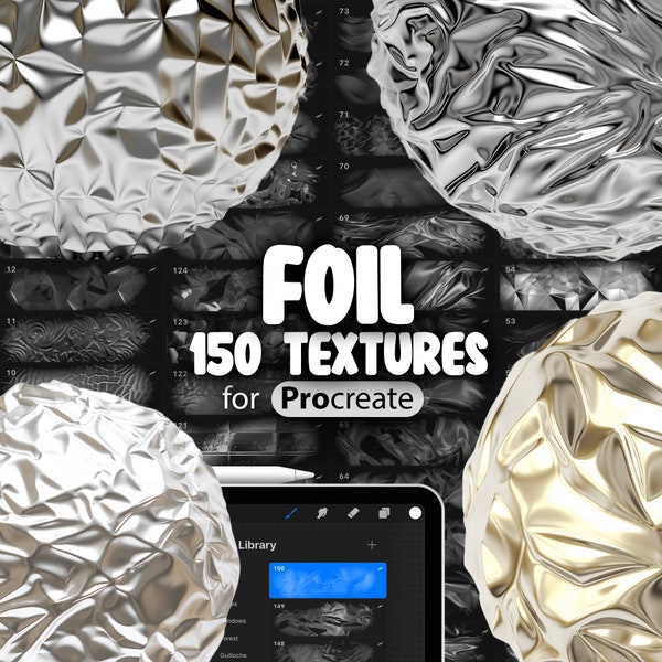 150 Procreate Foil Textures | Metal Foil Procreate Seamless Texture Brushes | Foil Texture Pack | Procreate Metallic Textures Brush