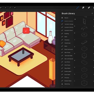 100 Living Room Isometric Brush for Procreate, Isometric 3D Room ...