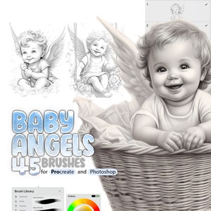 45 Procreate Little Baby with Angel Wings Stamp Brushes, Baby Cupid Procreate, Cherubim Procreate Brush, Girl and Boy Biblical Procreate