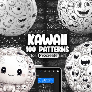 100 Procreate Kawaii Patterns | Kawaii Faces Procreate Texture Seamless Brushes | Procreate Kawaii Monsters Pattern Brush