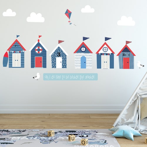Reusable Beach Hut Fabric Wall Stickers Seaside Themed Wall Etsy UK
