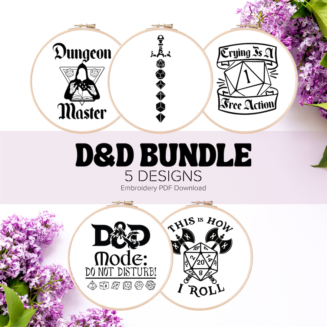 D&D Embroidery Bundle DND Embroidery Pattern Dungeons and Dragons