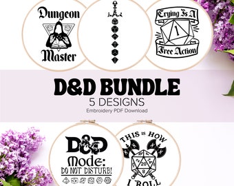 D&D Embroidery Bundle | DND Embroidery Pattern | Dungeons and Dragons Embroidery | Hand Embroidery | Printable PDF | Digital Download