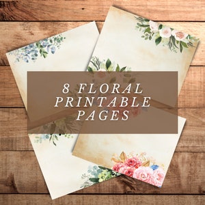 8 páginas imprimibles florales vintage / Scrapbooking / Ephemera / Escritura de cartas / Diario basura
