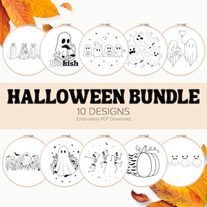 Halloween Hand Embroidery Bundle | Ghost Embroidery Pattern| Halloween Embroidery | Skeleton Embroidery PDF Hand Embroidery Pumpkin Pattern