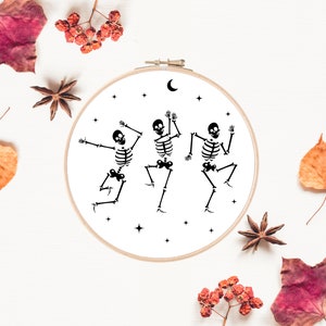 Skeleton Halloween Embroidery Pattern | Skull Embroidery File | Halloween Hand Embroidery Design | Printable Instant Digital Download PDF