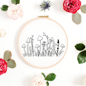 Wild Flowers Mushrooms Embroidery Pattern | Cute Floral Embroidery Pattern | Beginner Embroidery Design | Digital Embroidery Download PDF
