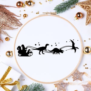 Christmas Embroidery Pattern | Santa Sleigh Embroidery Design | Dinosaur Embroidery | Hand Embroidery | Digital Printable Embroidery PDF