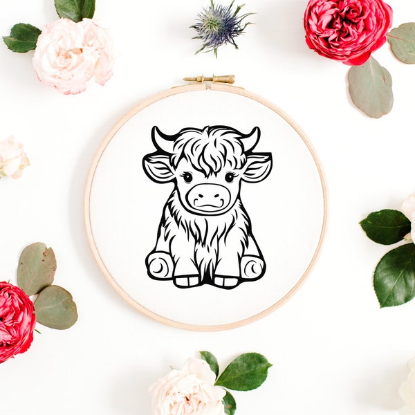 Highland Cow Embroidery Pattern | Animal Embroidery | Beginner Embroidery | Hand Embroidery Design | Digital Download Embroidery PDF