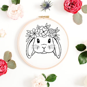 Bunny Rabbit Embroidery Pattern | Floral Animal Embroidery Design | Hand Embroidery | Digital Printable PDF Embroidery | Instant Download