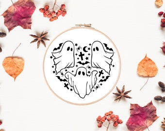 Ghosts Halloween Embroidery Pattern | Beginner Embroidery Pattern PDF | Spooky Embroidery Design | Digital Embroidery Instant Download