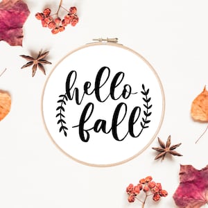 Hello Fall Embroidery Pattern | Autumn Embroidery Pattern | Fall Autumn Embroidery Design | Beginner Embroidery | Instant Download PDF