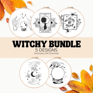 Witchy Embroidery Pattern | Ghost Embroidery Pattern | Halloween Hand Embroidery Bundle | Beginner Embroidery Printable Instant Download PDF