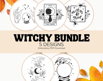 Witchy Embroidery Pattern | Ghost Embroidery Pattern | Halloween Hand Embroidery Bundle | Beginner Embroidery Printable Instant Download PDF