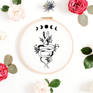Snake Embroidery Pattern | Celestial Embroidery Design | Moon Embroidery Pattern | Hand Embroidery | Digital Embroidery Download PDF