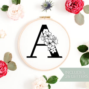Blumen Buchstaben Monogramm Embroidery Bundle | Alphabet Stickmuster | Anfänger Stickerei | Druckbare Stickerei | Digitaler Download PDF
