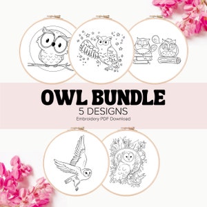 Owl Embroidery Bundle | Animal Embroidery Pattern | Beginner Embroidery | Hand Embroidery | Printable PDF | Instant Digital Download